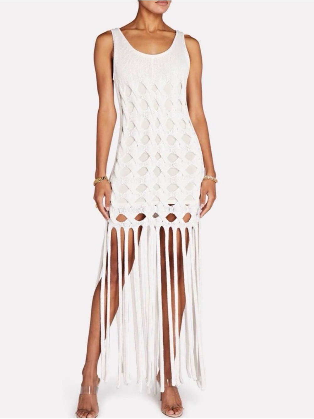 NWOT Aknvas White Crochet Fringe Maxi Dress